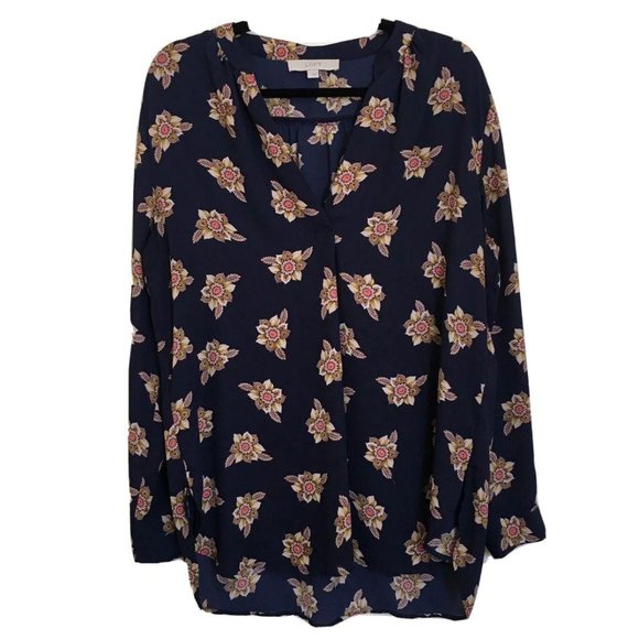 LOFT Tops - LOFT navy floral print long sleeve blouse Q17